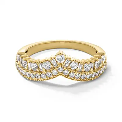 14K Gold 0.625 CT.T.W. Round Baguette Diamond Custom Wedding Ring D Color VVS1 Clarity 3EX