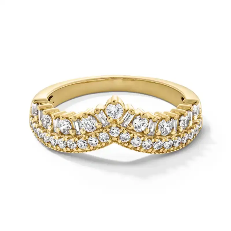 14K Gold 0.625 CT.T.W. Round Baguette Diamond Custom Wedding Ring D Color VVS1 Clarity 3EX