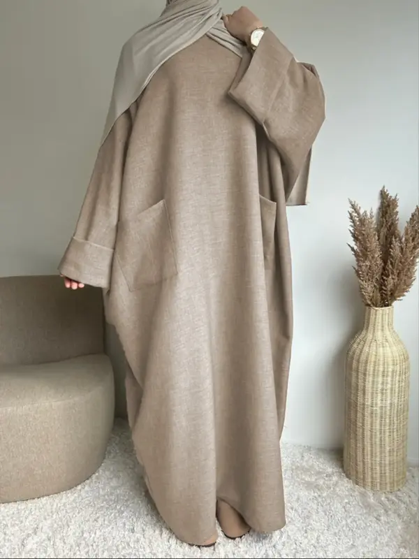 Women's Solid Color Long Sleeve Robes without Hijab, Casual   Long Dress for Daily Wear, Ladies Islamic Clothing for All Seas...