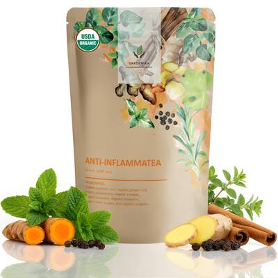 Gardenika Anti-Inflammatea Loose Leaf Herbal Tea with Ginger Turmeric Peppermint Vegan Organic Caffeine-Free Ayurvedic B