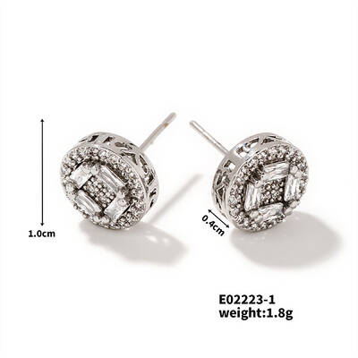 Elegant Fashion Round Zirconia Stud Earrings Copper Inlaid Earrings