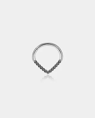 Clear CZ Vshape Septum Ring - Black / 10mm