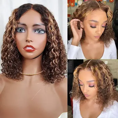 Water Wave Bob Highlight Wig Short Human Hair 4x4 5x5 Closure Wig 180% 250% Density