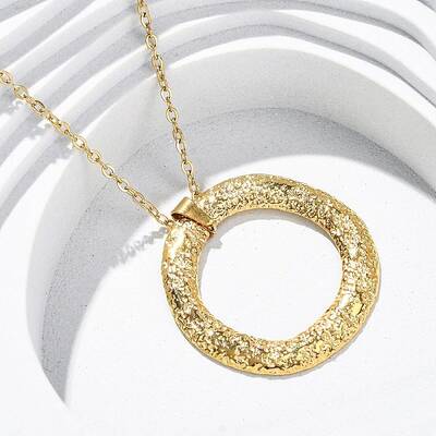 304 Stainless Steel Textured Ring Pendant Necklaces