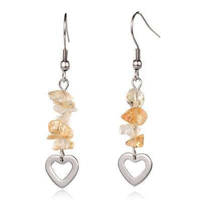 Heart Natural Citrine Dangle Earrings
