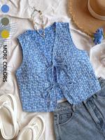 Women's Floral Jacquard Tie Front Vest, Casual Fitted Sleeveless Outerwear for Summer, Ladies Clothes for Daily Wear, Womensw...