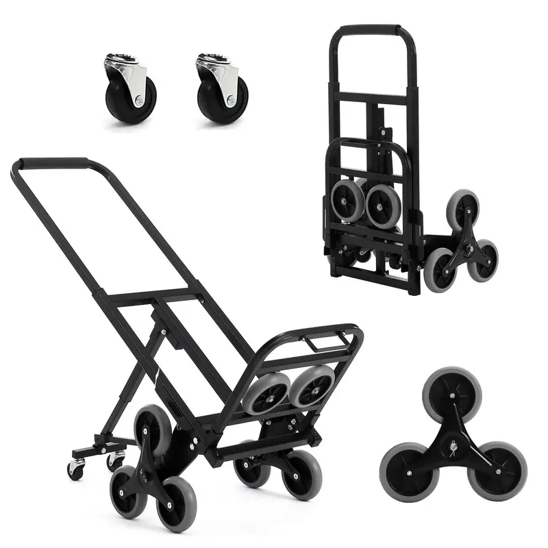 Garvee 330 LBS Stair Climbing Dolly with 10 Wheels, Folding Design, Telescoping Handle, Heavy-Duty Steel, Easy Use, Office & ...