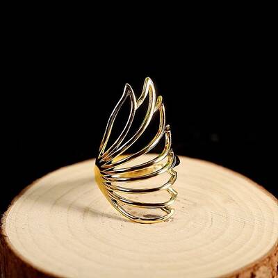 Minimalist Hollow Feather Brass Finger Ring for Women