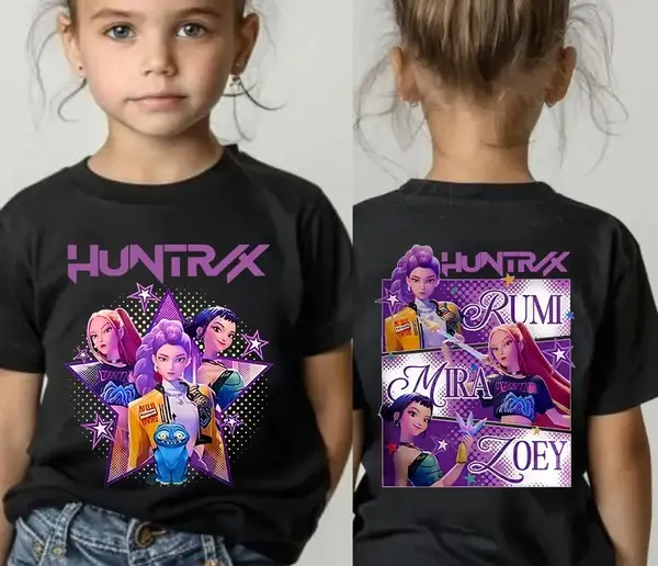 [Sale Up To 50%] Huntrix Girls Kpop Demon Hunters Two-sided youth Shirt, Anime Comic Style Pullover Featuring Rumi Mira Zoey,...