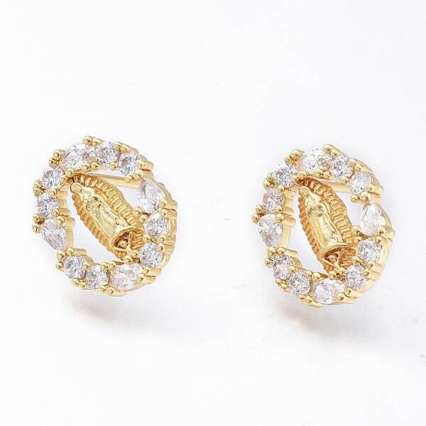 Brass Micro Pave Cubic Zirconia Ear Studs