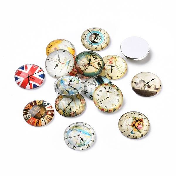 Clock Printed Glass Cabochons