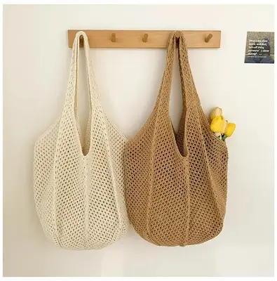 Fashion Crochet Bags for Women Summer Beach Tote Bag Raffia Aesthetic Totes Straw Handbag Bohemian Boho Woven Knit Shoulder B...