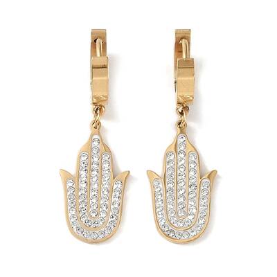 Hamsa Hand 304 Stainless Steel Polymer Clay Rhinestone Dangle Earrings