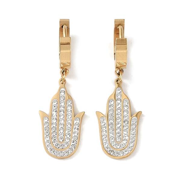 Hamsa Hand 304 Stainless Steel Polymer Clay Rhinestone Dangle Earrings