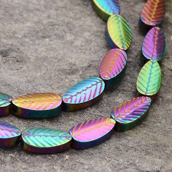 Electroplated Leaf Non-magnetic Synthetic Hematite Bead Strands