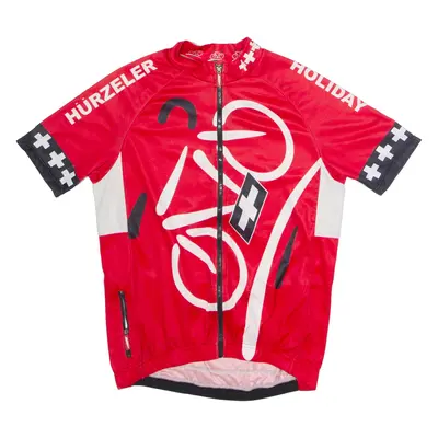 MAX HUERZELER Full Zip Cycling Mens Jersey Red High Neck M