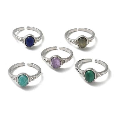 Natural Mixed Gemstone Oval Open Cuff Rings