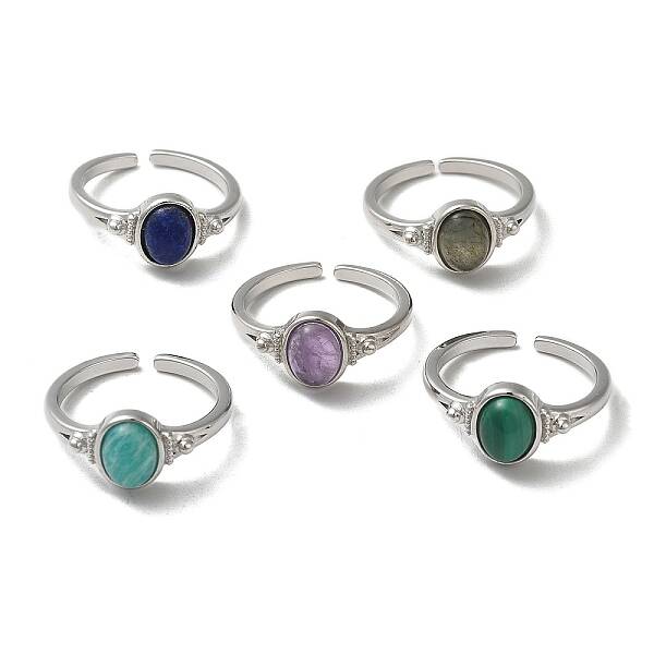 Natural Mixed Gemstone Oval Open Cuff Rings
