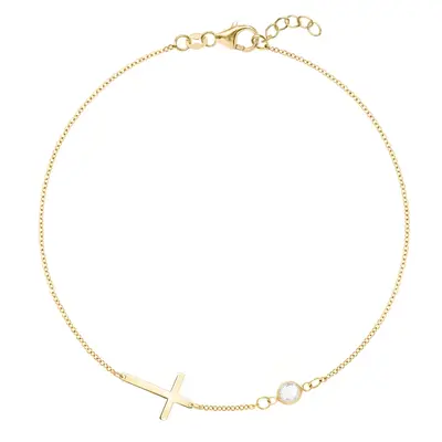 Gold Vermeil Personalized Birthstone & Cross Bracelet for Women
