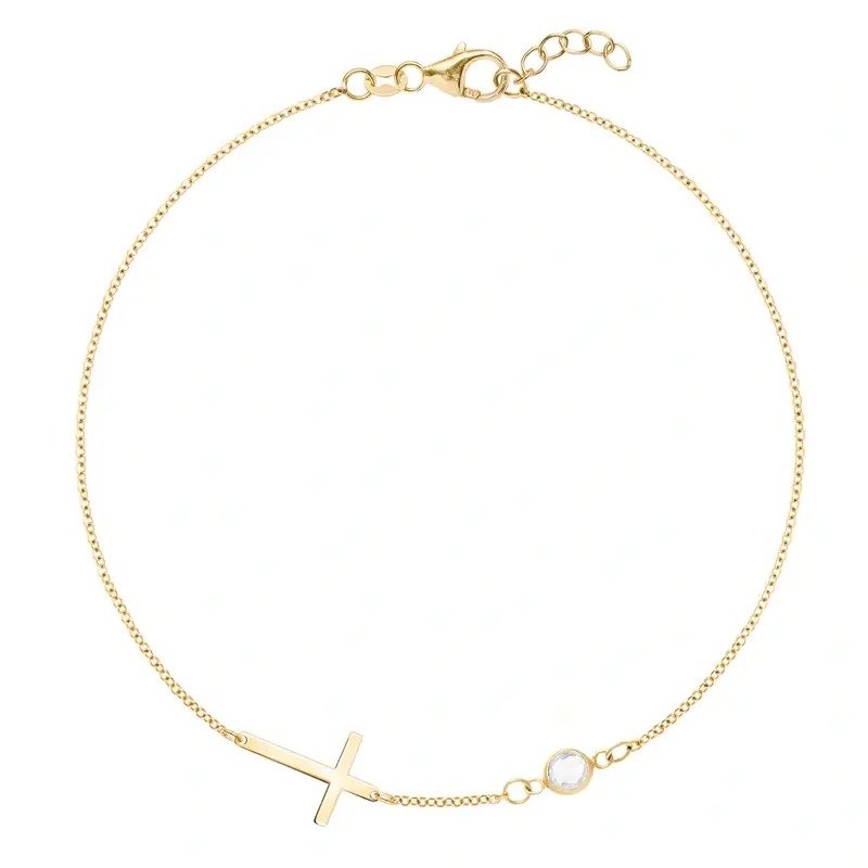 Gold Vermeil Personalized Birthstone & Cross Bracelet for Women