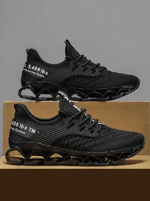 Men's Letter Print Lace Up Low Top Blade Soles Sneakers, Casual Breathable Comfortable Sports Running Shoes, Male All-match R...