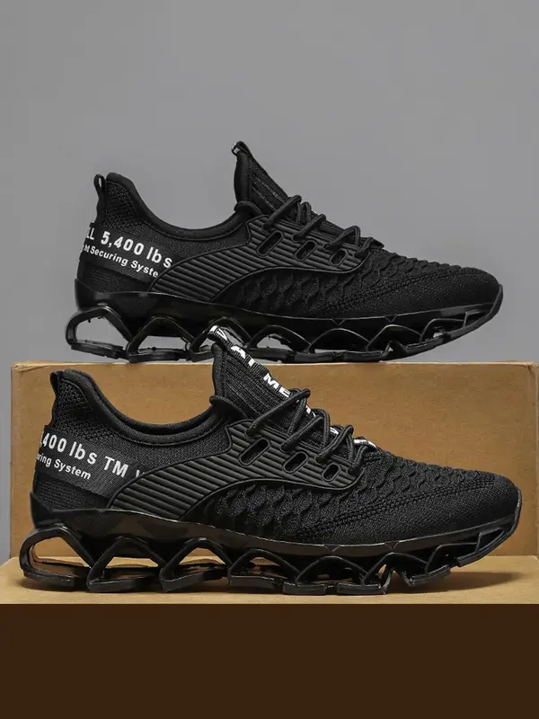 Men's Letter Print Lace Up Low Top Blade Soles Sneakers, Casual Breathable Comfortable Sports Running Shoes, Male All-match R...