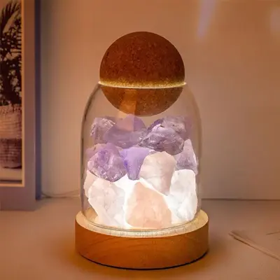 Artificial Crystal Stone Essential Oil Diffuser Air Purifier, USB Powered Wooden Base Flameless Aromatherapy Night Light, H...