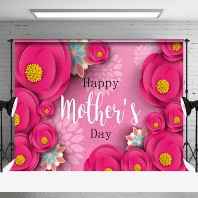 Pink Flowers Happy Mothers Day Party Backdrop - Aperturee