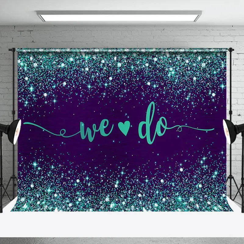 Aperturee Dark Blue Green Glitter We Do Wedding Party Backdrop | Custom Rustic Wedding Backdrop | Wedding Stage Backdrop | Ha...