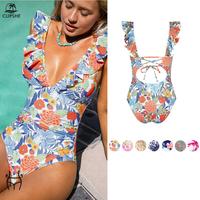 CUPSHE Floral Plunging Flutter Strap Tummy Control One-Piece Swimwear Removable Soft Cups Back Cutout Summer Swimsuit(XS-XXL)...