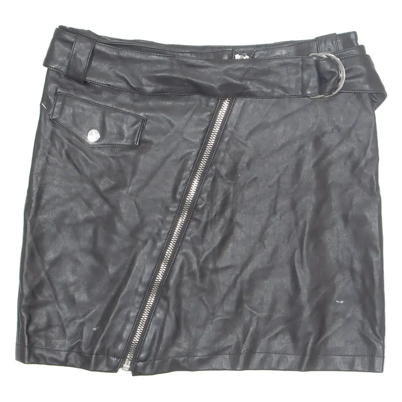 GUESS Belted Womens Straight Skirt Black Short Leather M
