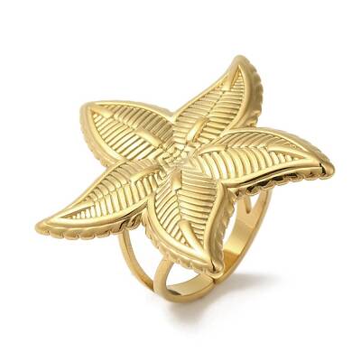 Ion Plating(IP) 304 Stainless Steel Starfish Open Cuff Rings for Women