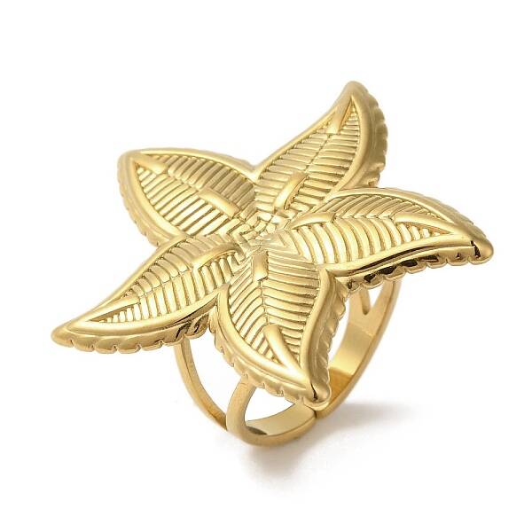 Ion Plating(IP) 304 Stainless Steel Starfish Open Cuff Rings for Women