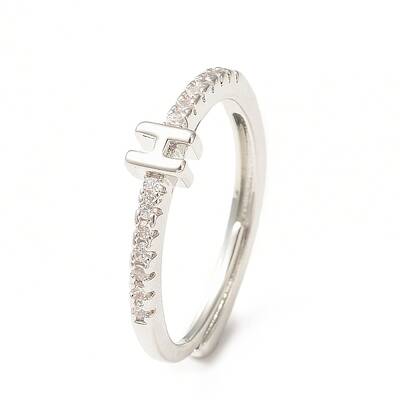 Clear Cubic Zirconia Initial Letter Adjustable Ring