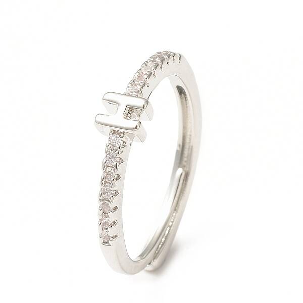 Clear Cubic Zirconia Initial Letter Adjustable Ring