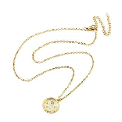 304 Stainless Steel Cubic Zirconia Constellation Flat Round Pendants