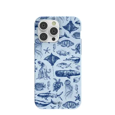 Powder Blue Marine Life iPhone 14 Pro Max Case