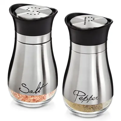 Stainless Steel Salt & Pepper Seasoning Jar Set with Glass Bottles, Spice Dispenser Kitchen Accessories for Tables, RVs, Camp...