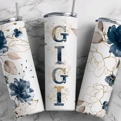 GiGi • 20oz Tumbler Stainless Steel Cup Floral Blue