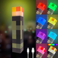Pixel Brownstone Torch Light | LED Night Light for Gaming Room Decor | Torch Lamp USB Rechargeable | Slow Fade Function | Kid...