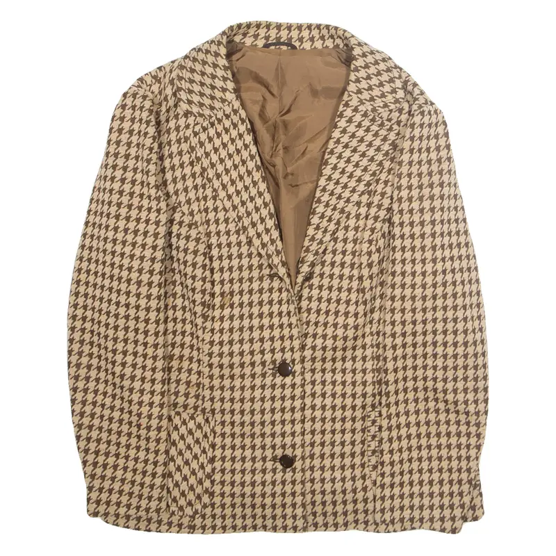 Womens Blazer Jacket Beige Wool Crazy Pattern L