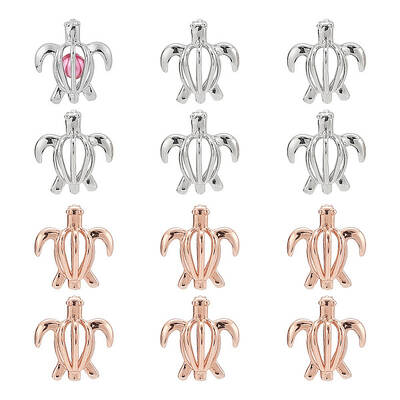 12Pcs 2 Colors Hollow Brass Bead Cage Pendants