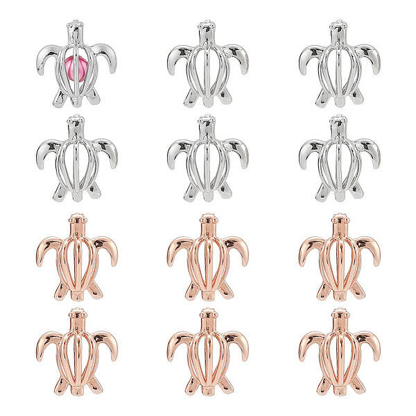 12Pcs 2 Colors Hollow Brass Bead Cage Pendants