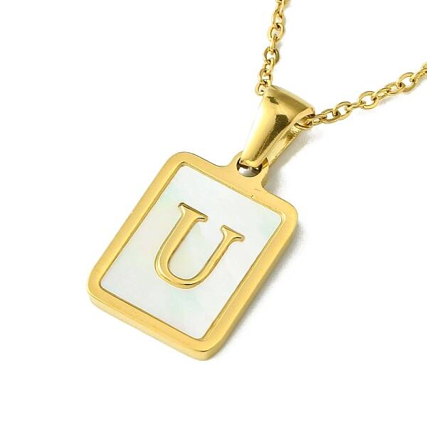 Ion Plating(IP) Rectangle with Initial Letter 304 Stainless Steel Pendant Necklace