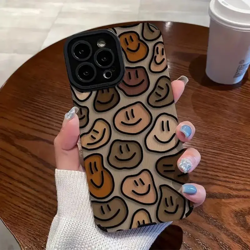 Cute Smile Face Pattern Phone Case, Durable Decorative Phone Cover, Anti-fall Phone Cases for iPhone XR 11 12 13 14 15 Pro Ma...