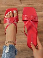 Women's Fashionable Plain Color Square Toe Slide Sandals, Casual Comfortable Flat Sandals for Summer, Lightweight Non-slip Sa...
