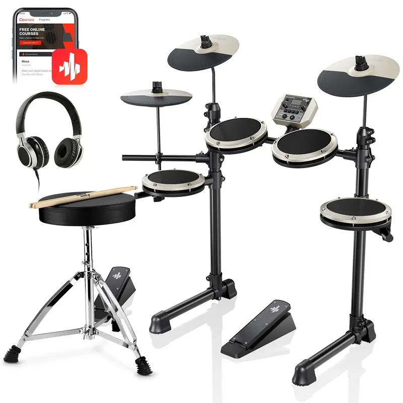 Donner DED-80 Beginner Electronic Drum Kit - White / Drum