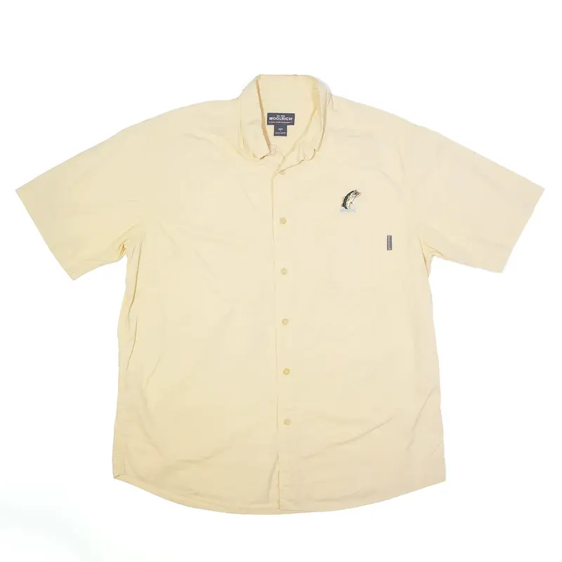 WOOLRICH Trout Shirt Yellow Plain Short Sleeve Mens L