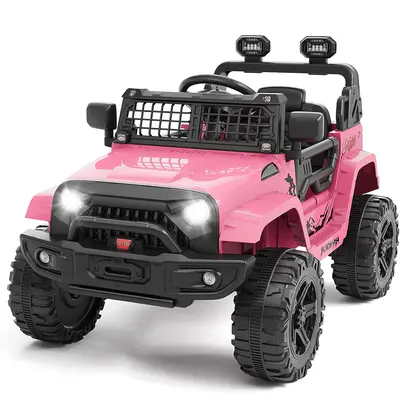 Garvee Ride P Series 12V Kids Electric Vehicles with Remote Control Spring Suspension, LED Lights, Bluetooth, 2 Speeds - Pink