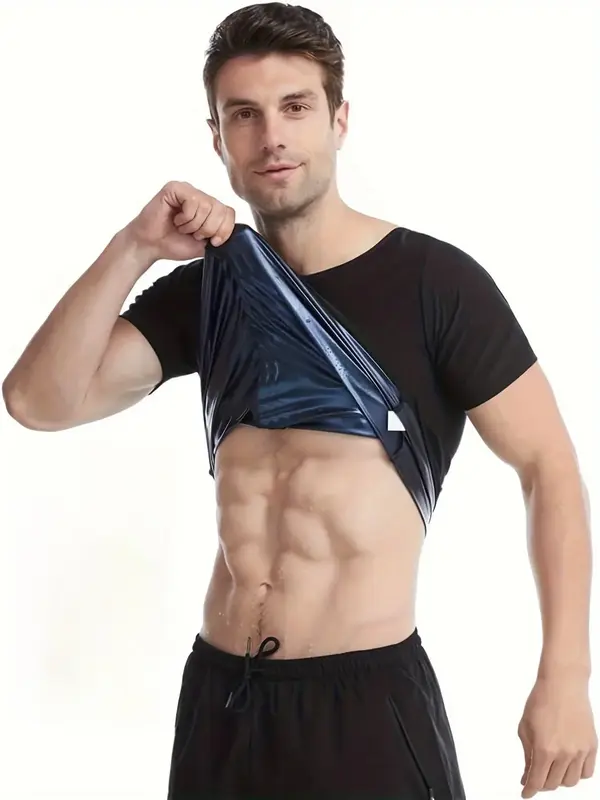 Men's Solid Round Neck Sauna Tee, Casual Sporty Regular Fit Short Sleeve T-Shirt for Gym Workout Running, Men Sport & Outdoor...